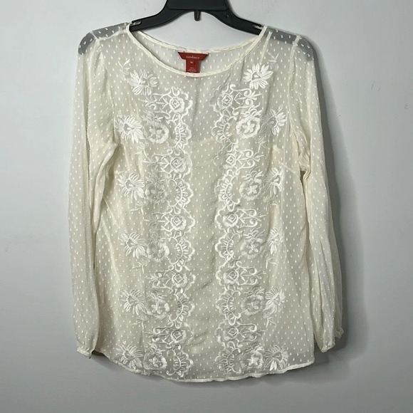 Sundance White Silk Floral Embroidered Swiss Dot Blouse - Picture 1 of 5